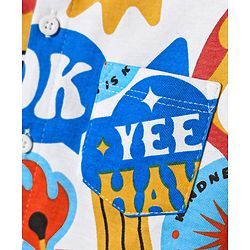 Babyhug Single Jersey Knit Half Sleeves Shirts and Shorts Co-Ord Set with Animal & Text Print - White & Blue