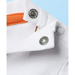 Babyhug Single Jersey Knit Half Sleeves T-Shirt & Shorts Set with Vehicle Print - White & Orange