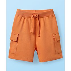 Babyhug Single Jersey Knit Half Sleeves T-Shirt & Shorts Set with Vehicle Print - White & Orange