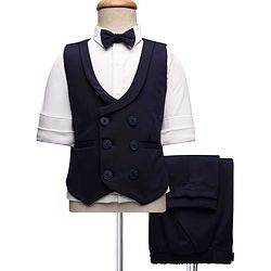 Babyhug Knit Full Sleeves Solid Color 3 Piece Party Suit with Bow - Navy Blue & White