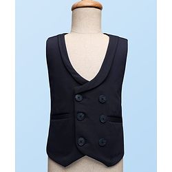 Babyhug Knit Full Sleeves 3 Piece Soild Color Party Suit - Navy Blue & White