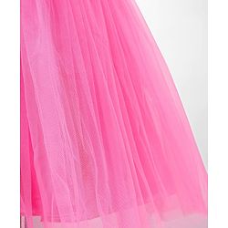 Babyhug Woven Sleeveless Mesh Party Dress With Sequinned Yoke & Bow Applique - Pink