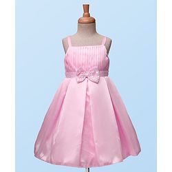 Babyhug Woven Sleeveless Pleated Party Dress With Bow Applique - Pink