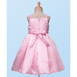 Babyhug Woven Sleeveless Pleated Party Dress With Bow Applique - Pink