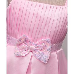 Babyhug Woven Sleeveless Pleated Party Dress With Bow Applique - Pink