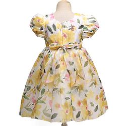 Babyhug Woven Half Sleeves Party Dress With Floral Print & Applique - White