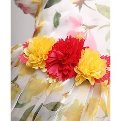 Babyhug Woven Half Sleeves Party Dress With Floral Print & Applique - White