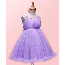 Babyhug Woven Sleeveless Solid Ruffled Mesh Party Dress With Floral Corsage - Lavender
