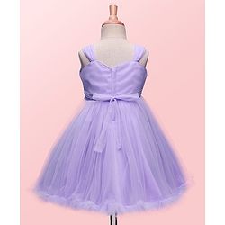 Babyhug Woven Sleeveless Solid Ruffled Mesh Party Dress With Floral Corsage - Lavender