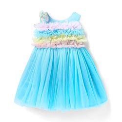 Babyhug Woven Sleeveless Party Dress With Ruffles on Yoke - Light Blue