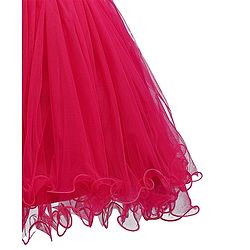 Babyhug Woven Sleeveless Mesh Party Dress with Floral Applique on Yoke - Dark Pink