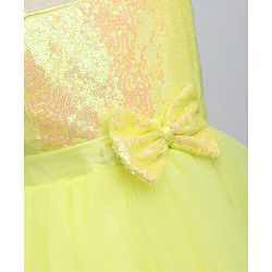 Babyhug Woven Sleeveless Fit & Flare Mesh Party Dress with Sequinned Yoke & Bow Applique - Yellow