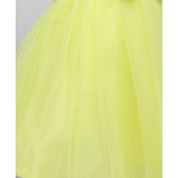 Babyhug Woven Sleeveless Fit & Flare Mesh Party Dress with Sequinned Yoke & Bow Applique - Yellow