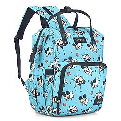 Babyhug Disney Minty Mickey Whimsy Smart Diaper Backpack - Light Blue| Adjustable Shoulder Strap| Insulated Bottle Pouches| Smart Bottom Zipper| Wipes Dispenser| Wide Fish-mouth Opening