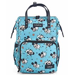 Babyhug Disney Minty Mickey Whimsy Smart Diaper Backpack - Light Blue| Adjustable Shoulder Strap| Insulated Bottle Pouches| Smart Bottom Zipper| Wipes Dispenser| Wide Fish-mouth Opening