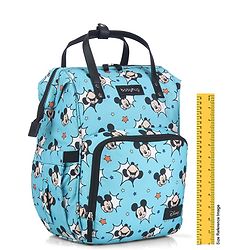 Babyhug Disney Minty Mickey Whimsy Smart Diaper Backpack - Light Blue| Adjustable Shoulder Strap| Insulated Bottle Pouches| Smart Bottom Zipper| Wipes Dispenser| Wide Fish-mouth Opening