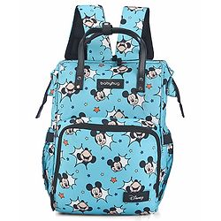 Babyhug Disney Minty Mickey Whimsy Smart Diaper Backpack - Light Blue| Adjustable Shoulder Strap| Insulated Bottle Pouches| Smart Bottom Zipper| Wipes Dispenser| Wide Fish-mouth Opening