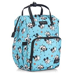 Babyhug Disney Minty Mickey Whimsy Smart Diaper Backpack - Light Blue| Adjustable Shoulder Strap| Insulated Bottle Pouches| Smart Bottom Zipper| Wipes Dispenser| Wide Fish-mouth Opening