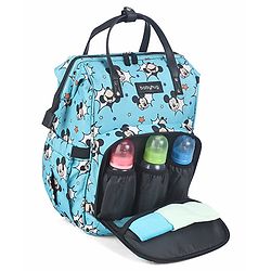 Babyhug Disney Minty Mickey Whimsy Smart Diaper Backpack - Light Blue| Adjustable Shoulder Strap| Insulated Bottle Pouches| Smart Bottom Zipper| Wipes Dispenser| Wide Fish-mouth Opening