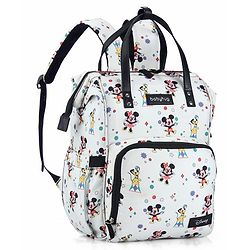 Babyhug Disney Mickey & Friends Classic Charm Smart Diaper Backpack - Off-White| Adjustable Shoulder Strap| Insulated Bottle Pouches| Smart Bottom Zipper| Wipes Dispenser| Wide Fish-mouth Opening