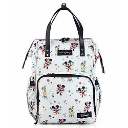 Babyhug Disney Mickey & Friends Classic Charm Smart Diaper Backpack - Off-White| Adjustable Shoulder Strap| Insulated Bottle Pouches| Smart Bottom Zipper| Wipes Dispenser| Wide Fish-mouth Opening