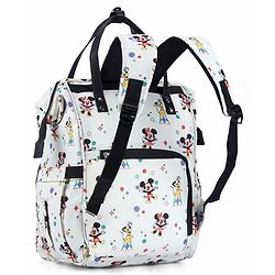 Babyhug Disney Mickey & Friends Classic Charm Smart Diaper Backpack - Off-White| Adjustable Shoulder Strap| Insulated Bottle Pouches| Smart Bottom Zipper| Wipes Dispenser| Wide Fish-mouth Opening