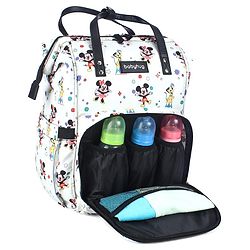 Babyhug Disney Mickey & Friends Classic Charm Smart Diaper Backpack - Off-White| Adjustable Shoulder Strap| Insulated Bottle Pouches| Smart Bottom Zipper| Wipes Dispenser| Wide Fish-mouth Opening