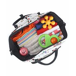 Babyhug Disney Mickey & Friends Classic Charm Smart Diaper Backpack - Off-White| Adjustable Shoulder Strap| Insulated Bottle Pouches| Smart Bottom Zipper| Wipes Dispenser| Wide Fish-mouth Opening