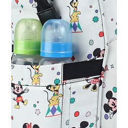 Babyhug Disney Mickey & Friends Classic Charm Smart Diaper Backpack - Off-White| Adjustable Shoulder Strap| Insulated Bottle Pouches| Smart Bottom Zipper| Wipes Dispenser| Wide Fish-mouth Opening