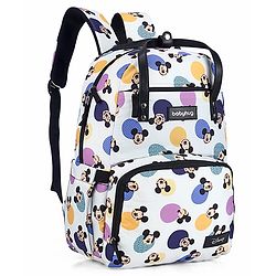 Babyhug Disney Retro Mickey Pop Smart Diaper Backpack - White| Adjustable Padded Shoulder Strap| Insulated Bottle Pouches| Wipes Dispenser| Wide opening| Anti-theft Back Pouch