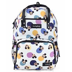 Babyhug Disney Retro Mickey Pop Smart Diaper Backpack - White| Adjustable Padded Shoulder Strap| Insulated Bottle Pouches| Wipes Dispenser| Wide opening| Anti-theft Back Pouch