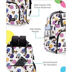 Babyhug Disney Retro Mickey Pop Smart Diaper Backpack - White| Adjustable Padded Shoulder Strap| Insulated Bottle Pouches| Wipes Dispenser| Wide opening| Anti-theft Back Pouch
