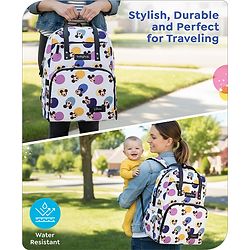Babyhug Disney Retro Mickey Pop Smart Diaper Backpack - White| Adjustable Padded Shoulder Strap| Insulated Bottle Pouches| Wipes Dispenser| Wide opening| Anti-theft Back Pouch