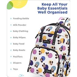 Babyhug Disney Retro Mickey Pop Smart Diaper Backpack - White| Adjustable Padded Shoulder Strap| Insulated Bottle Pouches| Wipes Dispenser| Wide opening| Anti-theft Back Pouch