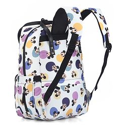 Babyhug Disney Retro Mickey Pop Smart Diaper Backpack - White| Adjustable Padded Shoulder Strap| Insulated Bottle Pouches| Wipes Dispenser| Wide opening| Anti-theft Back Pouch