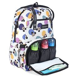 Babyhug Disney Retro Mickey Pop Smart Diaper Backpack - White| Adjustable Padded Shoulder Strap| Insulated Bottle Pouches| Wipes Dispenser| Wide opening| Anti-theft Back Pouch