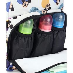 Babyhug Disney Retro Mickey Pop Smart Diaper Backpack - White| Adjustable Padded Shoulder Strap| Insulated Bottle Pouches| Wipes Dispenser| Wide opening| Anti-theft Back Pouch