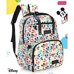 Babyhug Disney Retro Mickey Pop Smart Diaper Backpack - White| Adjustable Padded Shoulder Strap| Insulated Bottle Pouches| Wipes Dispenser| Wide opening| Anti-theft Back Pouch