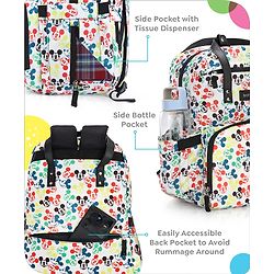 Babyhug Disney Retro Mickey Pop Smart Diaper Backpack - White| Adjustable Padded Shoulder Strap| Insulated Bottle Pouches| Wipes Dispenser| Wide opening| Anti-theft Back Pouch
