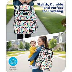 Babyhug Disney Retro Mickey Pop Smart Diaper Backpack - White| Adjustable Padded Shoulder Strap| Insulated Bottle Pouches| Wipes Dispenser| Wide opening| Anti-theft Back Pouch