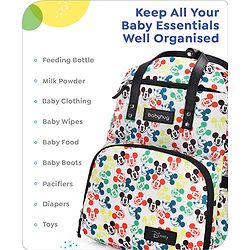 Babyhug Disney Retro Mickey Pop Smart Diaper Backpack - White| Adjustable Padded Shoulder Strap| Insulated Bottle Pouches| Wipes Dispenser| Wide opening| Anti-theft Back Pouch
