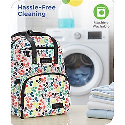 Babyhug Disney Retro Mickey Pop Smart Diaper Backpack - White| Adjustable Padded Shoulder Strap| Insulated Bottle Pouches| Wipes Dispenser| Wide opening| Anti-theft Back Pouch