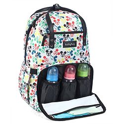 Babyhug Disney Retro Mickey Pop Smart Diaper Backpack - White| Adjustable Padded Shoulder Strap| Insulated Bottle Pouches| Wipes Dispenser| Wide opening| Anti-theft Back Pouch