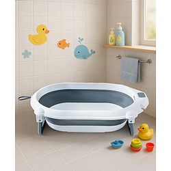 Babyhug Foldable Baby Bath Tub with Drain Plug - Grey