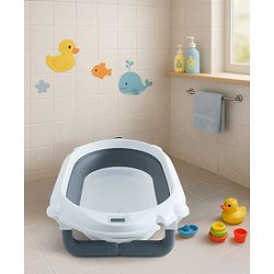 Babyhug Foldable Baby Bath Tub with Drain Plug & Temperature indicator- Grey