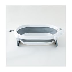 Babyhug Foldable Baby Bath Tub with Drain Plug & Temperature indicator- Grey