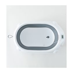Babyhug Foldable Baby Bath Tub with Drain Plug & Temperature indicator- Grey