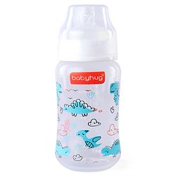 Babyhug Wide Neck Feeding Bottle with Silicone Nipple Dino Print - 250ml| Microwave and Sterilizer Safe| BPA Free| Easy to Clean & Hygienic| Measuring Scale| Anti-colic| Leak Proof