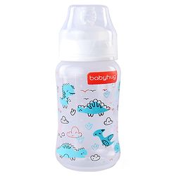 Babyhug Wide Neck Feeding Bottle with Silicone Nipple Dino Print - 250ml| Microwave and Sterilizer Safe| BPA Free| Easy to Clean & Hygienic| Measuring Scale| Anti-colic| Leak Proof