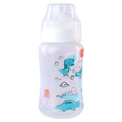 Babyhug Wide Neck Feeding Bottle with Silicone Nipple Dino Print - 250ml| Microwave and Sterilizer Safe| BPA Free| Easy to Clean & Hygienic| Measuring Scale| Anti-colic| Leak Proof